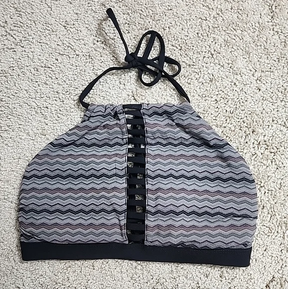 Athleta Jacquard High Neck Ladder Bikini Top Women Small - Picture 2 of 6